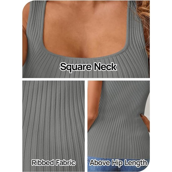 MEROKEETY Women's Ribbed Tank Tops Knit Square Neck Sleeveless Shirts Summer Casual Basic Tanks