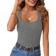 MEROKEETY Women's Ribbed Tank Tops Knit Square Neck Sleeveless Shirts Summer Casual Basic Tanks