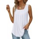 Saloogoe Summer Tank Tops for Women Loose Fit Pleated Square Neck Sleeveless Tops Curved Hem Flowy