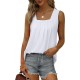 Saloogoe Summer Tank Tops for Women Loose Fit Pleated Square Neck Sleeveless Tops Curved Hem Flowy