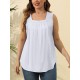 Saloogoe Summer Tank Tops for Women Loose Fit Pleated Square Neck Sleeveless Tops Curved Hem Flowy