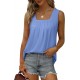 Saloogoe Summer Tank Tops for Women Loose Fit Pleated Square Neck Sleeveless Tops Curved Hem Flowy