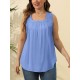 Saloogoe Summer Tank Tops for Women Loose Fit Pleated Square Neck Sleeveless Tops Curved Hem Flowy