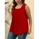 Saloogoe Summer Tank Tops for Women Loose Fit Pleated Square Neck Sleeveless Tops Curved Hem Flowy