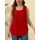 Saloogoe Summer Tank Tops for Women Loose Fit Pleated Square Neck Sleeveless Tops Curved Hem Flowy