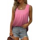 Saloogoe Summer Tank Tops for Women Loose Fit Pleated Square Neck Sleeveless Tops Curved Hem Flowy