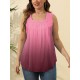 Saloogoe Summer Tank Tops for Women Loose Fit Pleated Square Neck Sleeveless Tops Curved Hem Flowy