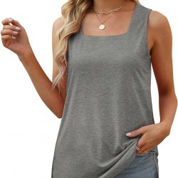 XIEERDUO Summer Tank Tops for Women Square Neck Loose Fit Casual Fashion Flowy Sleeveless