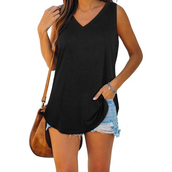 XIEERDUO Womens Tank Tops V Neck Basic Solid Color Casual Flowy Summer Sleeveless