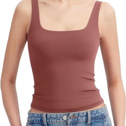 PUMIEY Women's Square Neck Tank Top Sleeveless Double Lined Basic Tops Sharp Collection