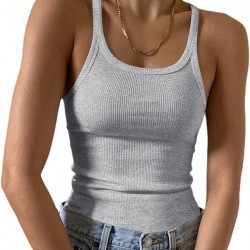 Artfish Women's Sleeveless Tank Top Form Fitting Scoop Neck Ribbed Knit Basic Cami Shirts