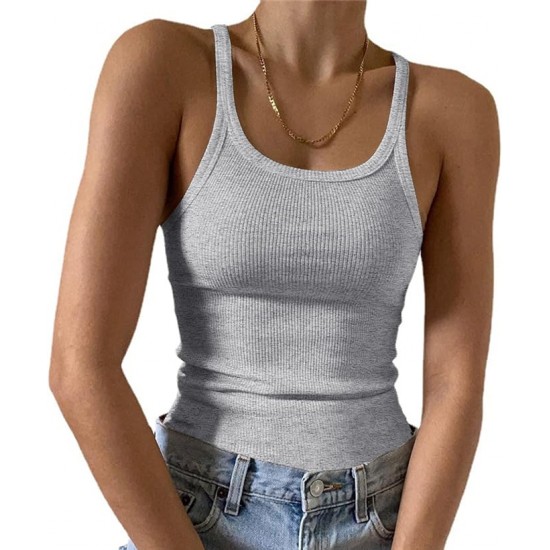 Artfish Women's Sleeveless Tank Top Form Fitting Scoop Neck Ribbed Knit Basic Cami Shirts