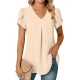 Anyally Women's Plus Size Summer Dressy Chiffon Blouses Short Sleeve V Neck Tunic Tops for Leggings Casual T-Shirts