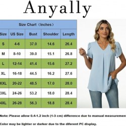 Anyally Women's Plus Size Summer Dressy Chiffon Blouses Short Sleeve V Neck Tunic Tops for Leggings Casual T-Shirts