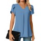 Anyally Women's Plus Size Summer Dressy Chiffon Blouses Short Sleeve V Neck Tunic Tops for Leggings Casual T-Shirts