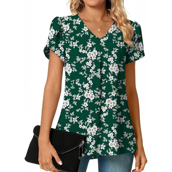 Anyally Women's Plus Size Summer Dressy Chiffon Blouses Short Sleeve V Neck Tunic Tops for Leggings Casual T-Shirts