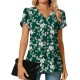 Anyally Women's Plus Size Summer Dressy Chiffon Blouses Short Sleeve V Neck Tunic Tops for Leggings Casual T-Shirts