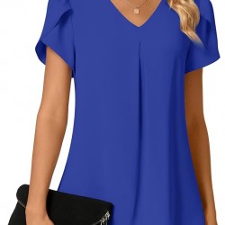 Anyally Women's Plus Size Summer Dressy Chiffon Blouses Short Sleeve V Neck Tunic Tops for Leggings Casual T-Shirts