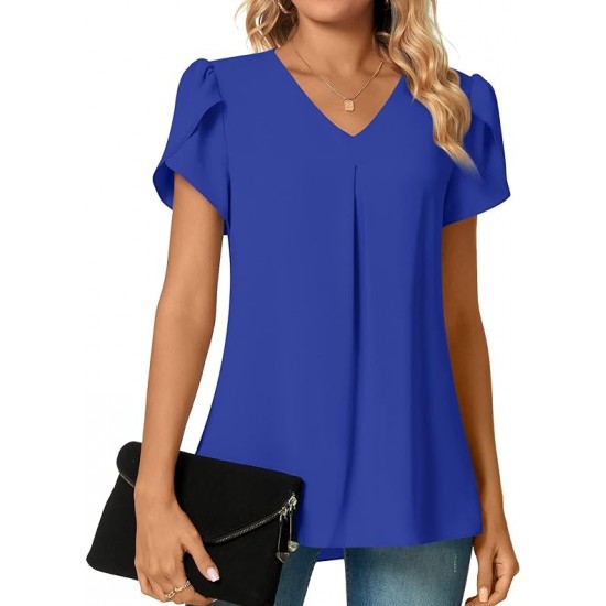 Anyally Women's Plus Size Summer Dressy Chiffon Blouses Short Sleeve V Neck Tunic Tops for Leggings Casual T-Shirts