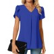 Anyally Women's Plus Size Summer Dressy Chiffon Blouses Short Sleeve V Neck Tunic Tops for Leggings Casual T-Shirts