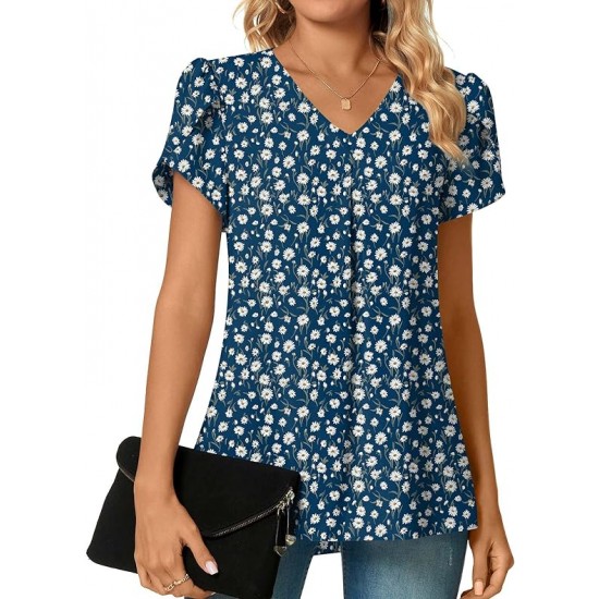 Anyally Women's Plus Size Summer Dressy Chiffon Blouses Short Sleeve V Neck Tunic Tops for Leggings Casual T-Shirts