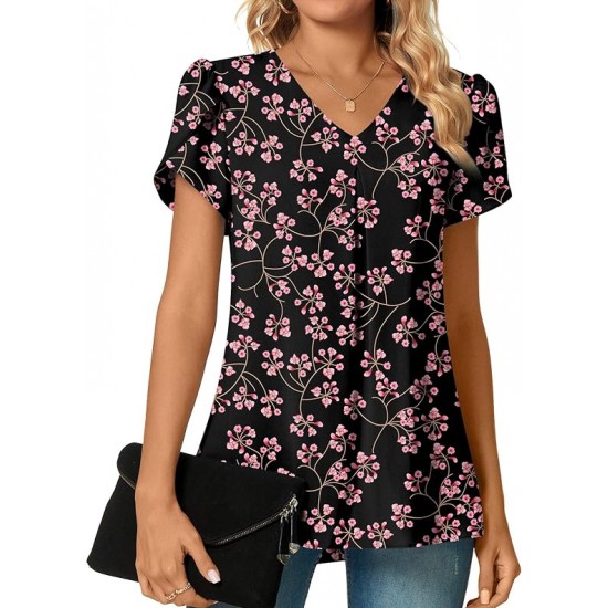 Anyally Women's Plus Size Summer Dressy Chiffon Blouses Short Sleeve V Neck Tunic Tops for Leggings Casual T-Shirts