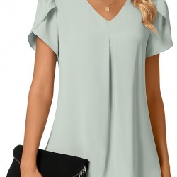 Anyally Women's Plus Size Summer Dressy Chiffon Blouses Short Sleeve V Neck Tunic Tops for Leggings Casual T-Shirts