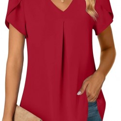 Anyally Women's Plus Size Summer Dressy Chiffon Blouses Short Sleeve V Neck Tunic Tops for Leggings Casual T-Shirts