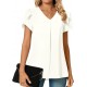 Anyally Women's Plus Size Summer Dressy Chiffon Blouses Short Sleeve V Neck Tunic Tops for Leggings Casual T-Shirts