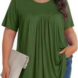 Tencede Womens Plus Size Tops Tunic Short Sleeve Crew Neck Shirts Casual Soft Blouse 1X-5X