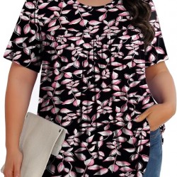 Tencede Womens Plus Size Tops Tunic Short Sleeve Crew Neck Shirts Casual Soft Blouse 1X-5X