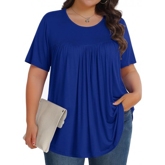 Tencede Womens Plus Size Tops Tunic Short Sleeve Crew Neck Shirts Casual Soft Blouse 1X-5X