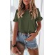 Pretty Garden Womens Plain Round Neck Cute Ruffle Short Sleeve Top