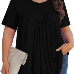 Tencede Womens Plus Size Tops Tunic Short Sleeve Crew Neck Shirts Casual Soft Blouse 1X-5X