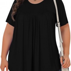 Tencede Womens Plus Size Tops Tunic Short Sleeve Crew Neck Shirts Casual Soft Blouse 1X-5X