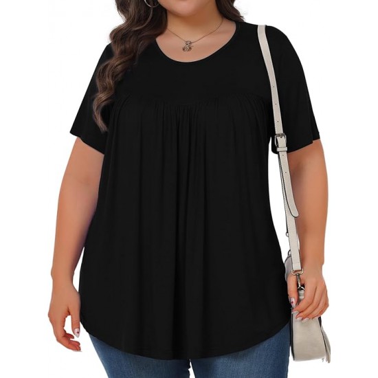 Tencede Womens Plus Size Tops Tunic Short Sleeve Crew Neck Shirts Casual Soft Blouse 1X-5X