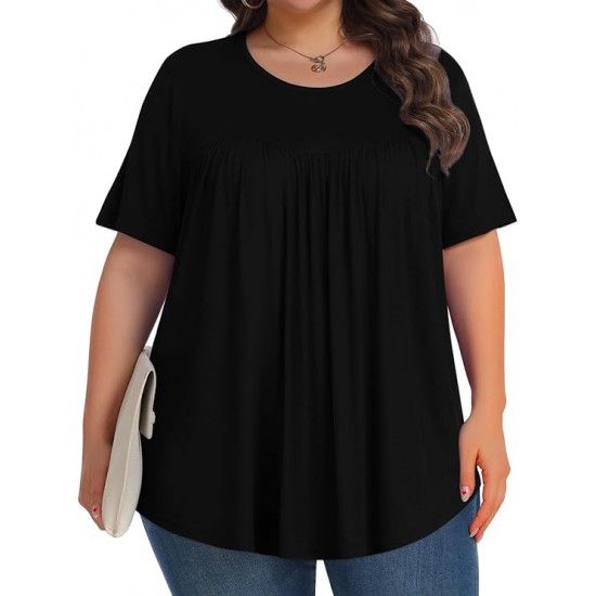 Tencede Womens Plus Size Tops Tunic Short Sleeve Crew Neck Shirts Casual Soft Blouse 1X-5X