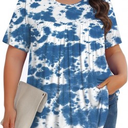 Tencede Womens Plus Size Tops Tunic Short Sleeve Crew Neck Shirts Casual Soft Blouse 1X-5X