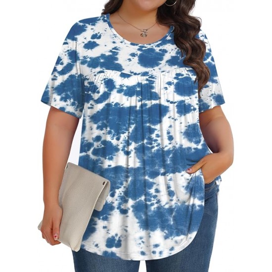 Tencede Womens Plus Size Tops Tunic Short Sleeve Crew Neck Shirts Casual Soft Blouse 1X-5X