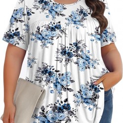 Tencede Womens Plus Size Tops Tunic Short Sleeve Crew Neck Shirts Casual Soft Blouse 1X-5X