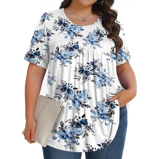 Tencede Womens Plus Size Tops Tunic Short Sleeve Crew Neck Shirts Casual Soft Blouse 1X-5X