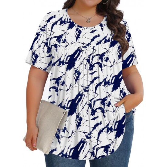 Tencede Womens Plus Size Tops Tunic Short Sleeve Crew Neck Shirts Casual Soft Blouse 1X-5X