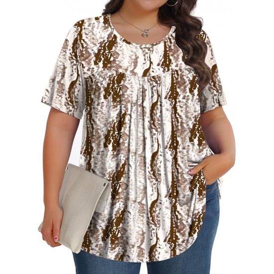 Tencede Womens Plus Size Tops Tunic Short Sleeve Crew Neck Shirts Casual Soft Blouse 1X-5X