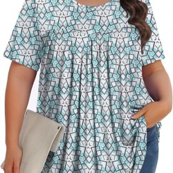 Tencede Womens Plus Size Tops Tunic Short Sleeve Crew Neck Shirts Casual Soft Blouse 1X-5X