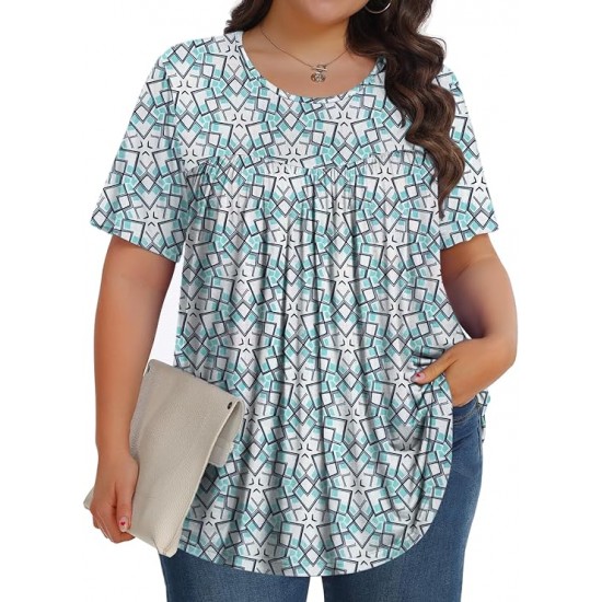 Tencede Womens Plus Size Tops Tunic Short Sleeve Crew Neck Shirts Casual Soft Blouse 1X-5X