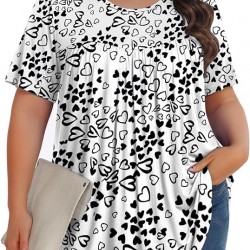 Tencede Womens Plus Size Tops Tunic Short Sleeve Crew Neck Shirts Casual Soft Blouse 1X-5X