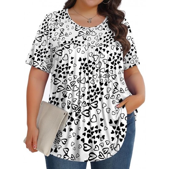 Tencede Womens Plus Size Tops Tunic Short Sleeve Crew Neck Shirts Casual Soft Blouse 1X-5X