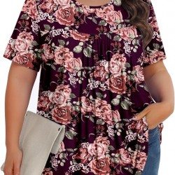 Tencede Womens Plus Size Tops Tunic Short Sleeve Crew Neck Shirts Casual Soft Blouse 1X-5X