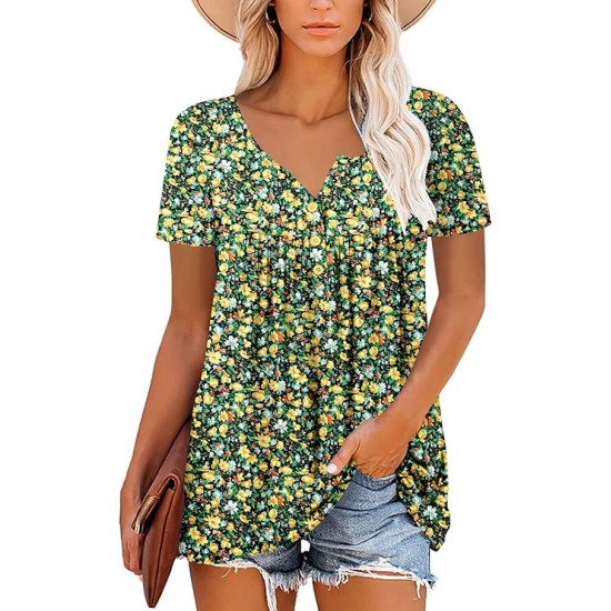 ROSELINLIN Women's Short Sleeve Shirts Long Sleeve Floral Summer Tops Loose Fit for Leggings