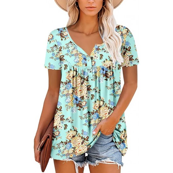 ROSELINLIN Women's Short Sleeve Shirts Long Sleeve Floral Summer Tops Loose Fit for Leggings